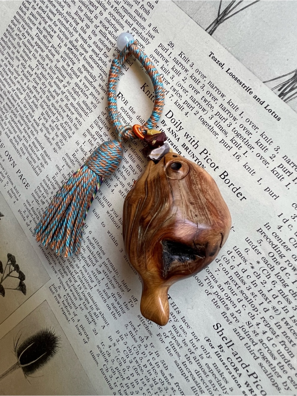 Hand-Carved Natural Arborvitae Wood Fish Bag Charm & Keychain | Artisan Pendant